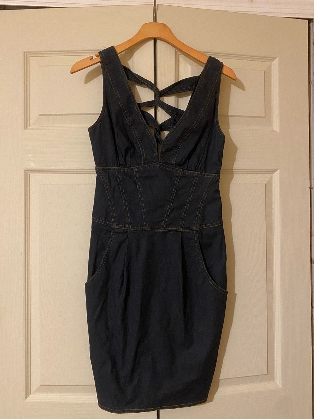 Nanette Lepore Dark Denim Mini Dress with Strappy Back